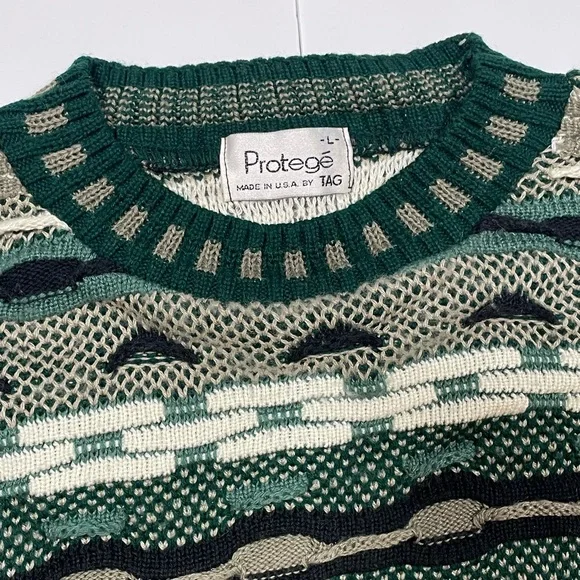 Vintage Protege Grandpa Sweater 3D Knit Mens L 90s Retro Cozy Heritage